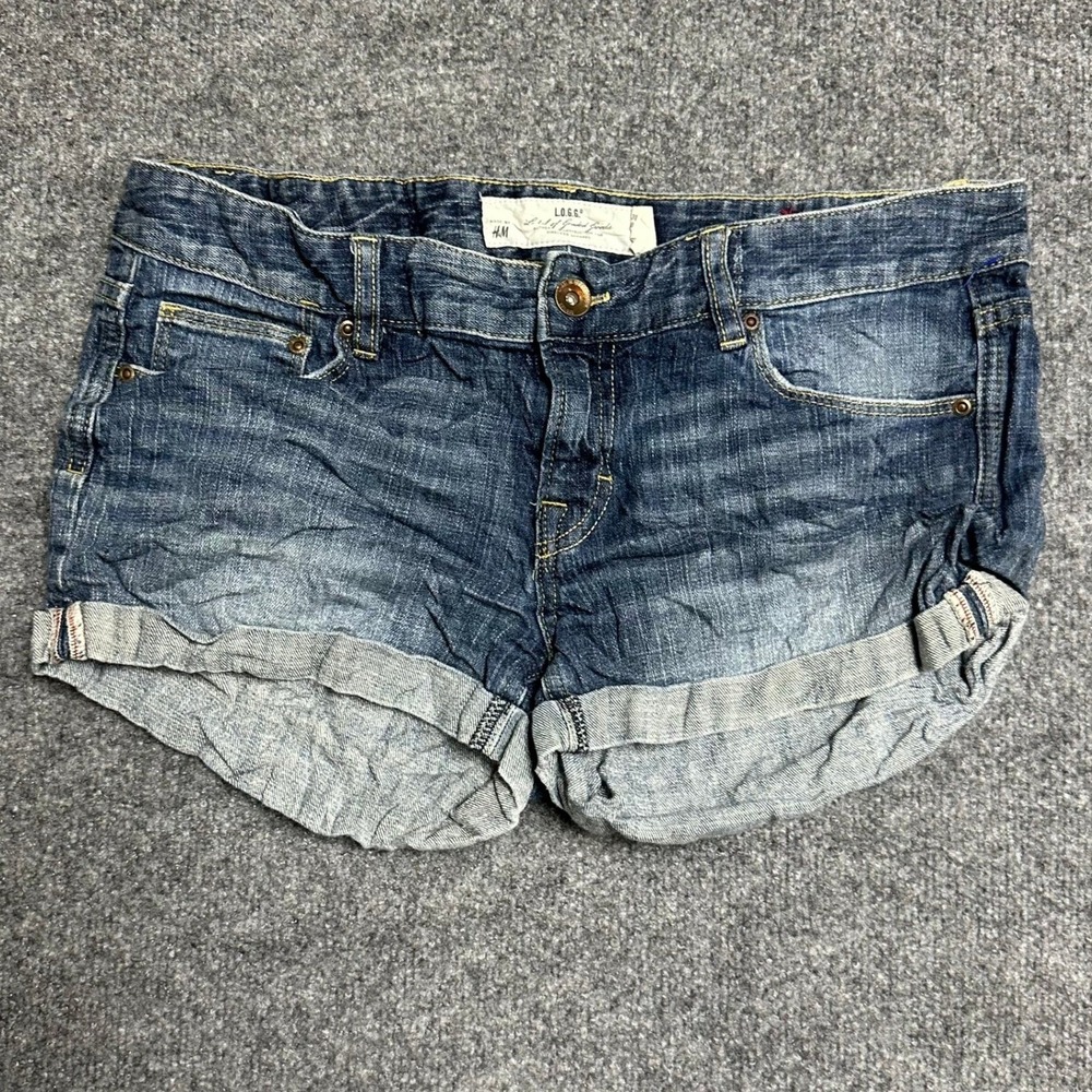 H&M L.O.G.G. Shorts Womens Size 30 Blue Denim Cuffed Low Rise Casual Stretch
